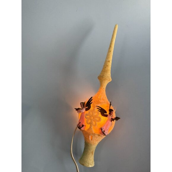 Vintage Lucite White Flocked Pink Angel Christmas Tree Topper Lighted Rare - Picture 6 of 13